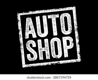 AUTO SHOP text stamped inside a tilted square with a textured, distressed look. This minimalist graphic emphasizes car repairs, automotive maintenance, garage service, and professional mechanics.
