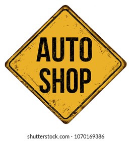 Auto shop vintage rusty metal sign on a white background, vector illustration