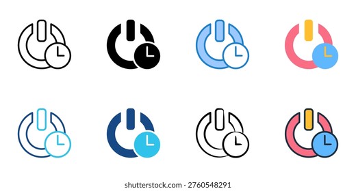 Auto shutdown icons set multiple style collection. Editable stroke 
