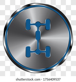 Auto simple vector de icono en el botón de redondeo de metal. Cuadrícula transparente
