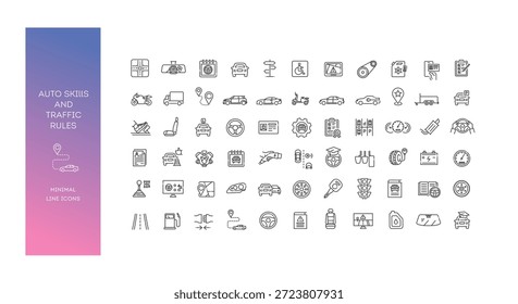 Zeilensymbole für Auto-Fähigkeiten und Verkehrsregeln