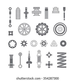 Auto spare parts flat icons set on white background