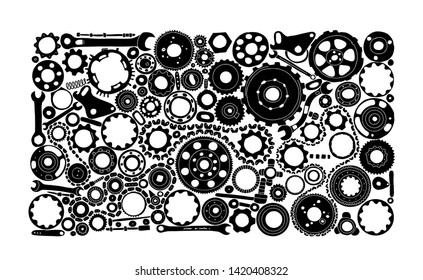 Auto spare parts and gears, background for your design. Vector illustration