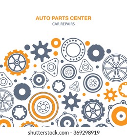 Auto spare parts and gears banner on white background svg