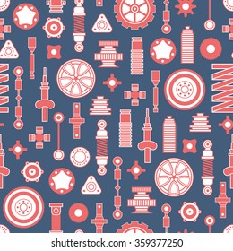 Auto spare parts seamless pattern on blue background