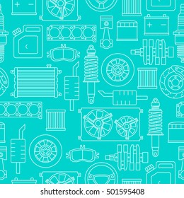 Auto spare parts seamless pattern. Car repair icons texture in outline style. Vector illustration EPS10.