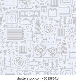 Auto spare parts seamless pattern. Car repair icons texture in outline style. Vector illustration EPS10.
