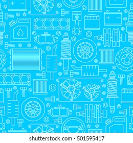 Auto spare parts seamless pattern. Car repair icons texture in outline style. Vector illustration EPS10.