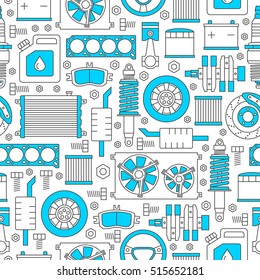 Auto spare parts seamless pattern. Car repair icons texture in outline style. Vector illustration EPS10.