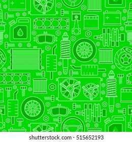 Auto spare parts seamless pattern. Car repair icons texture in outline style. Vector illustration EPS10.