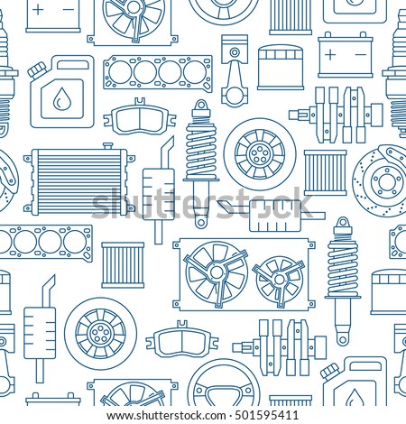Auto spare parts seamless pattern. Car repair icons texture in outline style. Vector illustration EPS10.