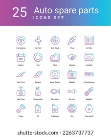 auto spare pasts icons set, stock illustration, car, dashboard, rim, tier, car plug, car service,
