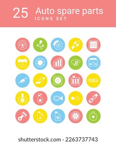 auto spare pasts icons set, stock illustration, car, dashboard, rim, tier, car plug, car service,