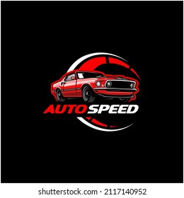 auto speed - american muscle car logo vector with emblem style