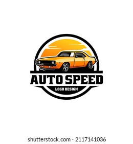 auto speed - american muscle car logo vector with emblem style