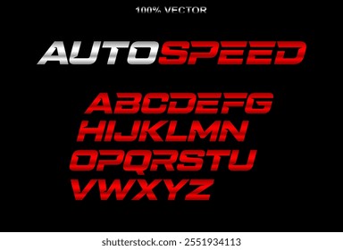 Auto speed letters set. Red race font. Italic bold racing style vector latin alphabet. Fonts for event, promo, logo Typeset design