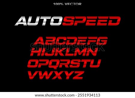 Auto speed letters set. Red race font. Italic bold racing style vector latin alphabet. Fonts for event, promo, logo Typeset design