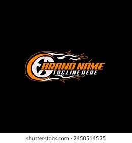 Vector de diseño de logotipo de carreras de llamas de rueda de velocidad automática