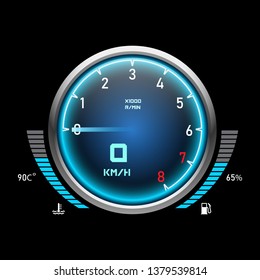 Auto speedometer or car tachometer. Motor vehicle odograph with fuel level and temperature measurement, speed performance gauge for internet connection. Truck and lorry, autotruck, motorbike