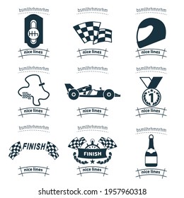 Auto sport grand prix racing icon set with bolide trophy, helmet. Auto sport grand prix racing icon set with bolide trophy, helmet. Auto sport grand prix racing icon set with bolide trophy, helmet. 