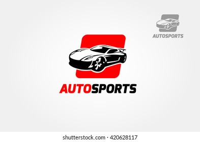 Auto Sports Vector Logo Template. Silhouette of modern racing car for automotive sporting competition emblem or logo design.