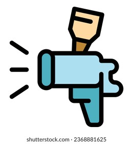 Vector de contorno de icono de pulverización automática. Reparen la pistola. Color del neumático de garaje plano