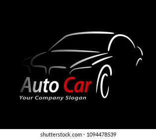 Auto style car logo design with concept sports vehicle icon silhouette on black background. Vector illustration.