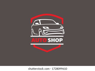 Auto style car logo design with concept sports vehicle icon silhouette
 on retro background. Vector illustration.