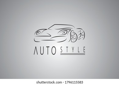 Auto style car logo design with sports vehicle icon silhouette concept on light grey background. Vector illustration.