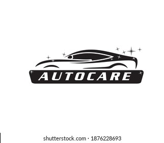 Auto style car logo design with concept sports vehicle icon silhouette on light grey background. Vector illustration