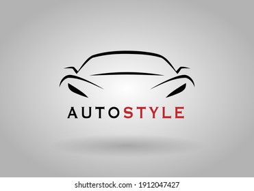 Auto style car logo design with concept sports vehicle icon silhouette on light grey background. Vector illustration