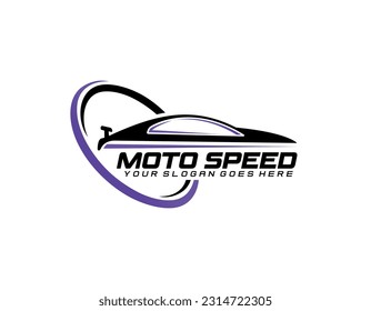 Auto style car logo design with concept sports vehicle icon silhouette on light grey background. Vector illustration.