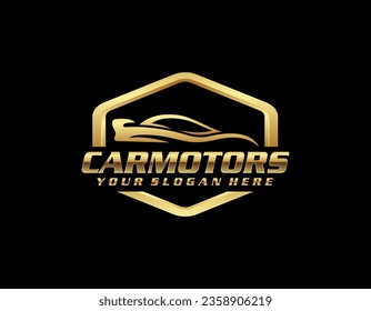 Auto style car logo design with concept sports vehicle icon silhouette on light grey background. Vector illustration.