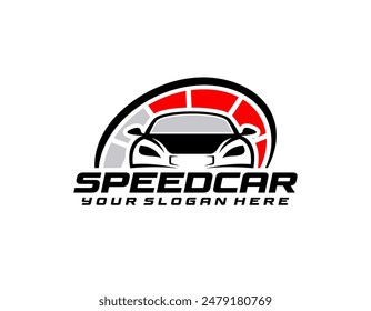 Auto style car logo design with concept sports vehicle icon silhouette on light grey background. Vector illustration.