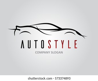 Auto style car logo design with abstract concept sports vehicle icon silhouette on light grey background. Vector illustration.