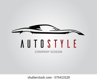 Auto style car logo design with concept retro sports vehicle icon silhouette on light grey background. Vector illustration.