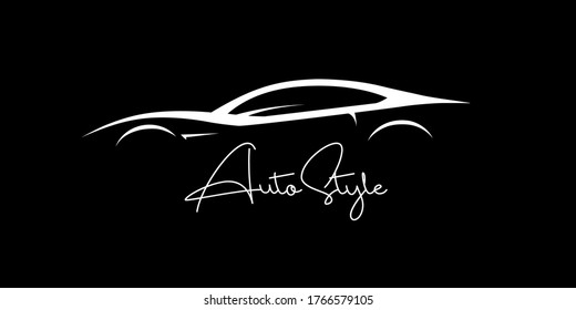 Auto Style sports car silhouette. Supercar showroom emblem design. Performance motor vehicle dealership logo concept design. Vector illustration.