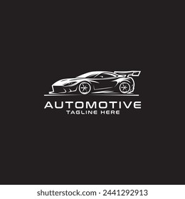 Diseño de logotipo de coche estilizado auto, concepto de vehículo deportivo sobre fondo negro. Ilustración de vector