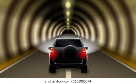 Auto SUV in the tunnel. Vector illustration.