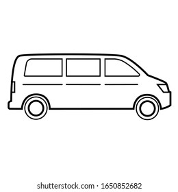 Auto, T4, car, bus. Delivery icon. A travel, a trip, a tourism. Vector isolated outline black illustration on white background