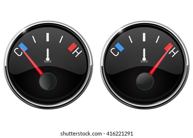 Auto temperature gauge. Hot and Cold indication. Vector illustration isolated on white background