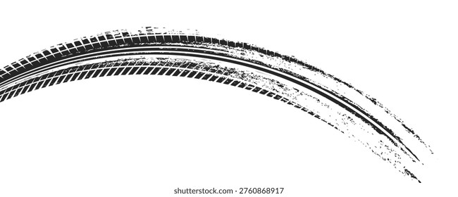 Auto tire tread grunge circle frames set. Car and motorcycle tire pattern  wheel tyre tread track. Black tyre round border. Vector illustration isolated on white background.