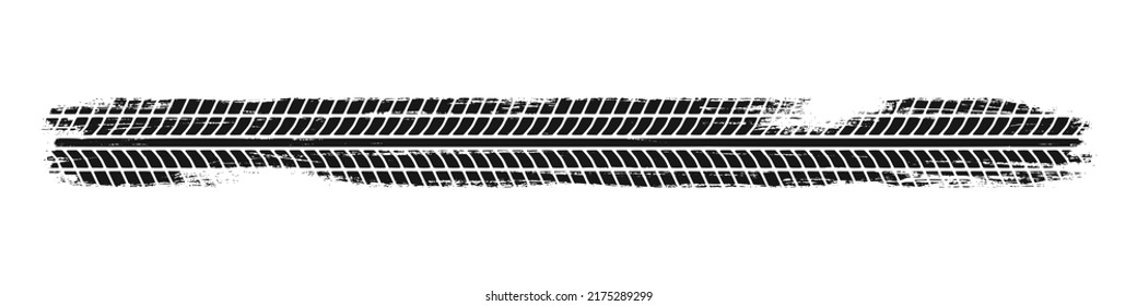 Elemento de trituración de neumáticos automático. Patrón de neumático de automóvil y motocicleta, pista de rodadura de neumáticos de rueda. Impresión de neumáticos negros. Ilustración vectorial aislada en fondo blanco.