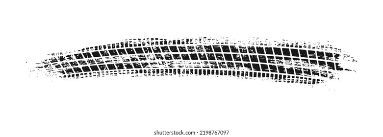 Auto tire tread grunge element. Car and motorcycle tire pattern, wheel tyre tread track. Black tyre print. Vector illustration isolated on white background.