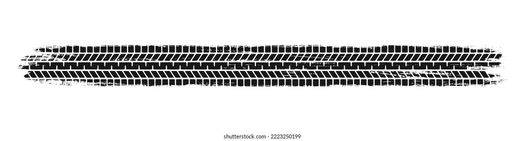 Auto tire tread grunge element. Car and motorcycle tire pattern, wheel tyre tread track. Black tyre print. Vector illustration isolated on white background.