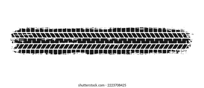 Elemento de trituración de neumáticos automático. Patrón de neumático de automóvil y motocicleta, pista de rodadura de neumáticos de rueda. Impresión de neumáticos negros. Ilustración vectorial aislada en fondo blanco.