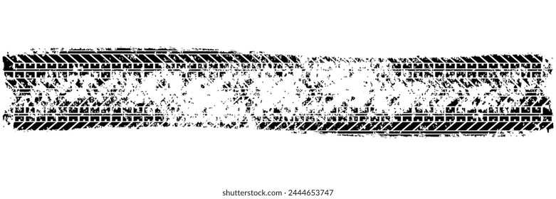 Auto tire tread grunge element. Car and motorbike tire patterns, wheel tire tread marks. Black tire print. Vector illustration isolated on white background. Vector Illustration
