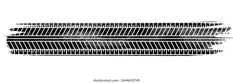 Auto tire tread grunge element. Car and motorbike tire patterns, wheel tire tread marks. Black tire print. Vector illustration isolated on white background. Vector Illustration