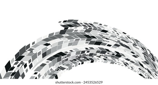 Auto tire tread grunge element. Car and motorbike tire patterns, wheel tread marks. Black tire print. Vector illustration