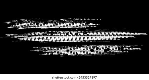Reifenlauffläche-Grunge-Element für Autoreifen. Auto- und Motorrad-Reifenmuster, Laufflächenmarkierungen. Schwarzer Reifenprint